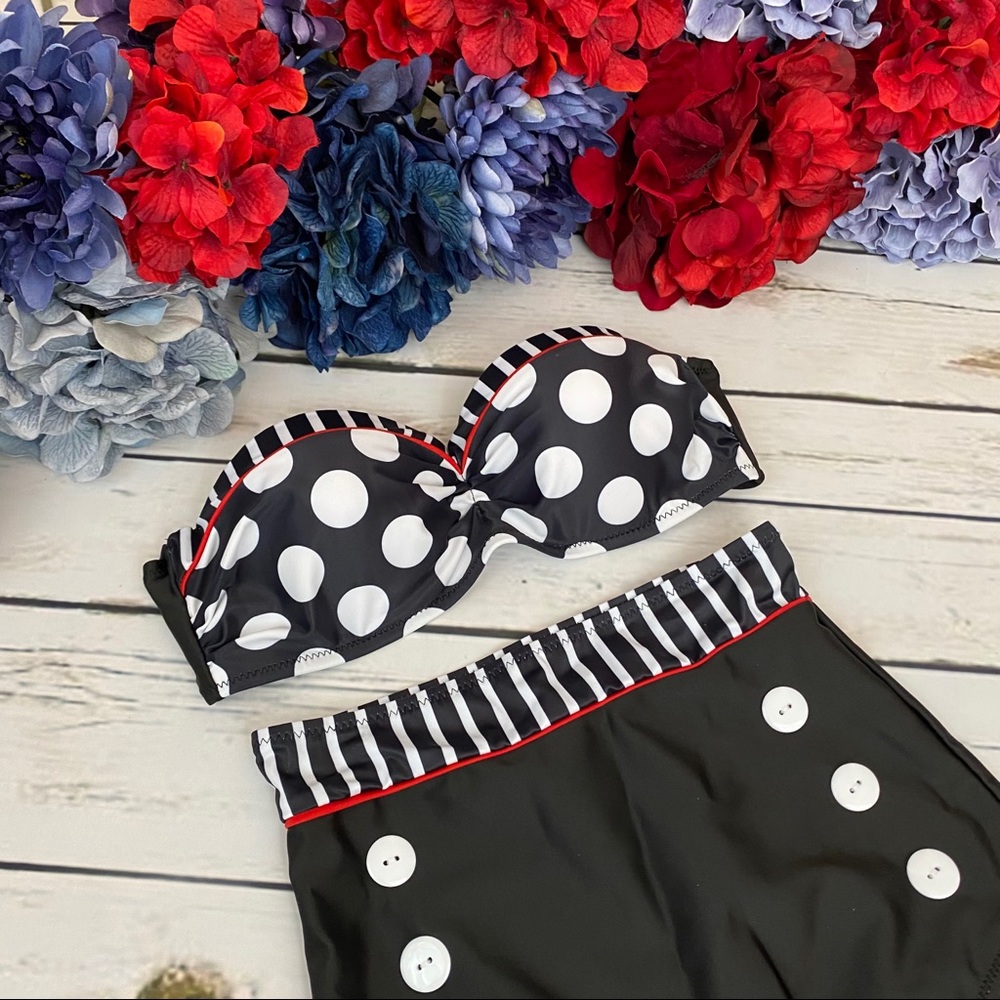 Retro Black & White Dot High Waist Push-Up Bikini - Picture 10 of 16